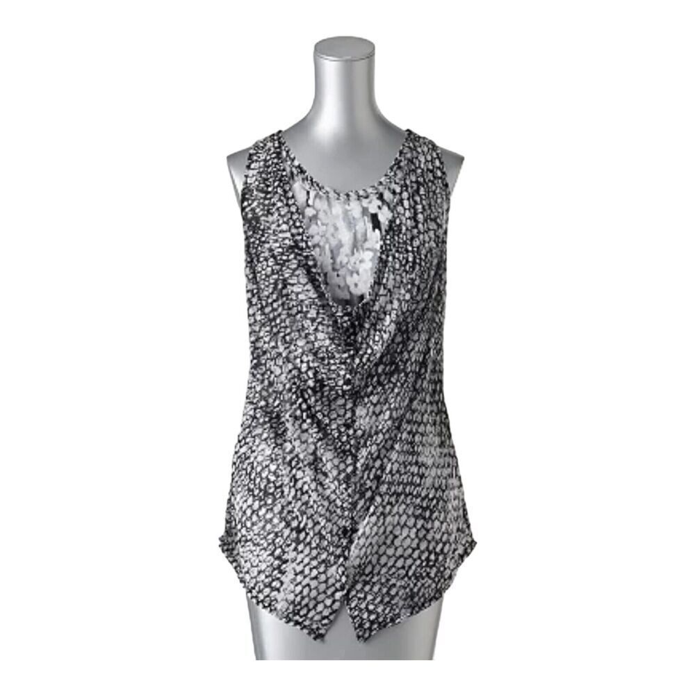 Simply Vera by Vera Wang Women's Button-down Double Layered Shirt M Black/White